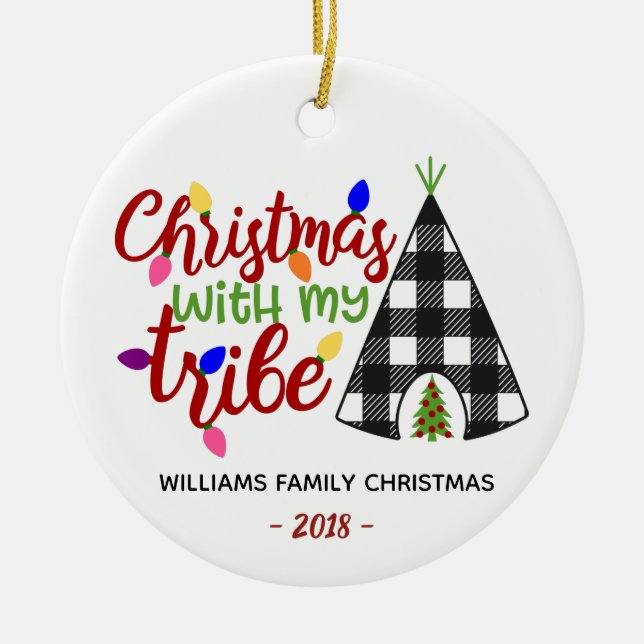 Christmas with My Tribe Personalised Family Gift Ceramic Ornament (Front)