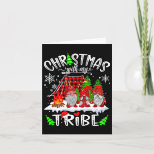 Christmas With My Tribe Red Plaid Cute Gnomes Fami Card