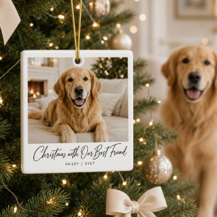 Christmas With Our Best Friend Personalised Dog Ceramic Ornament