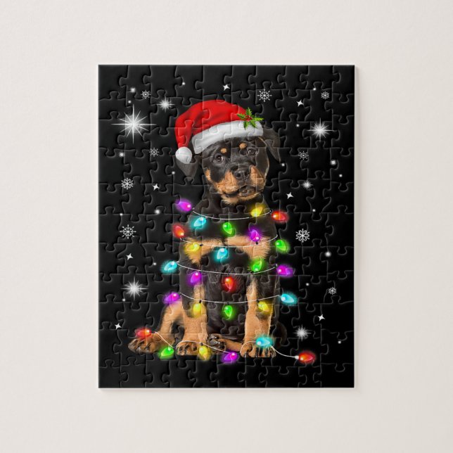 Christmas With Rottweiler Dog Jigsaw Puzzle (Vertical)