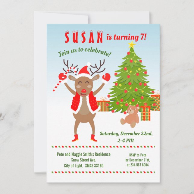 Christmas with Rudolph Birthday Party  Invitation (Front)