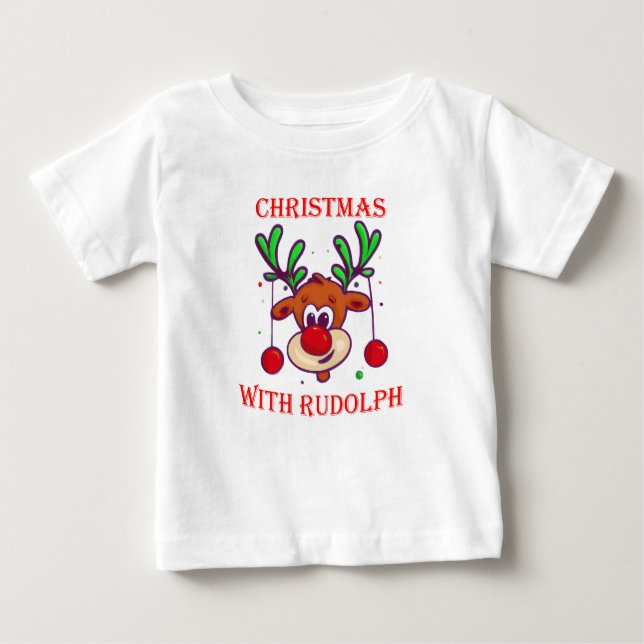 Christmas with Rudolph - Cartoon by Renne Noël Baby T-Shirt (Front)