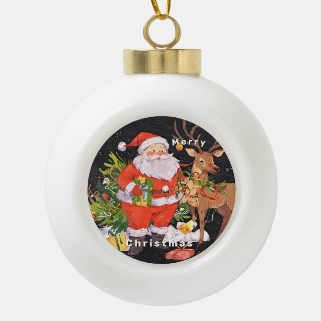 Christmas with Santa- Holiday Season Ceramic Ball Christmas Ornament (Front)