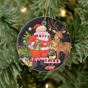 Christmas with Santa- Holiday Season Ceramic Ornament