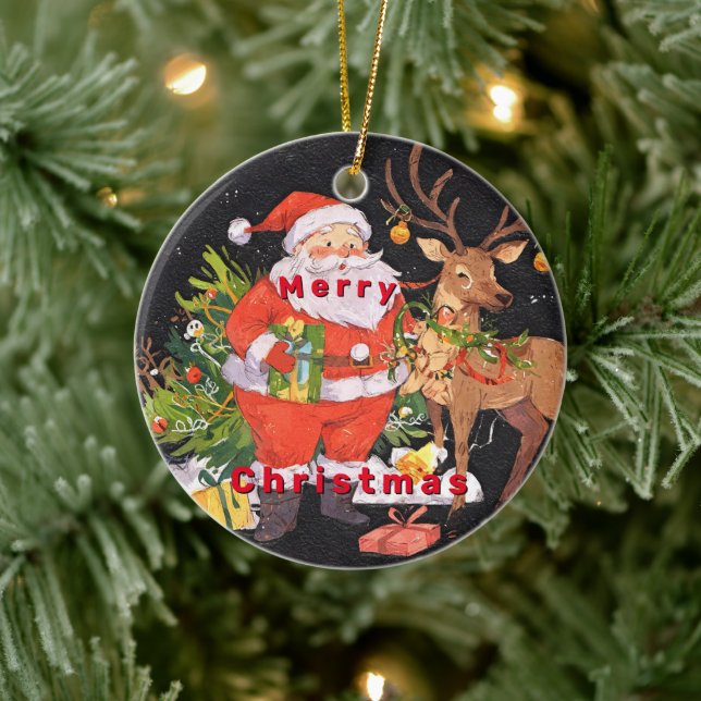 Christmas with Santa- Holiday Season Ceramic Ornament (Tree)