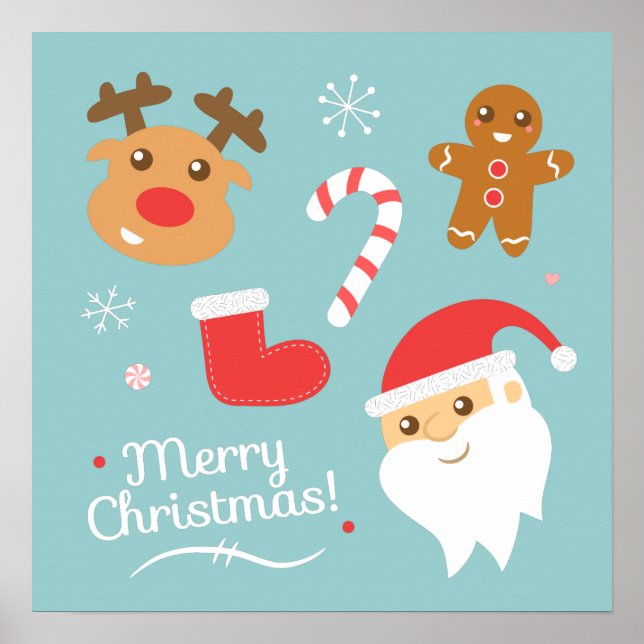 Christmas with Santa, Reindeer, Gingerbread Man Poster (Front)
