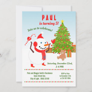 Christmas with Snowman Birthday Party Invitation