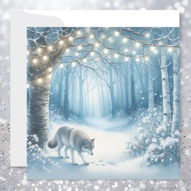 Christmas Wolf in Magical Enchanted Winter Forest Holiday Card (Creator Uploaded)
