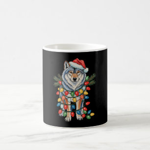 Christmas Wolf Santa Hat Xmas Lights Animal Lovers Coffee Mug