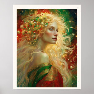 Christmas Woman with Blond Hair Art Nuevo Poster
