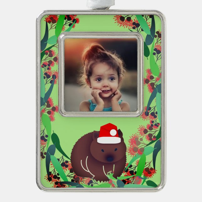 Christmas Wombat Silver Plated Framed Ornament (Front)