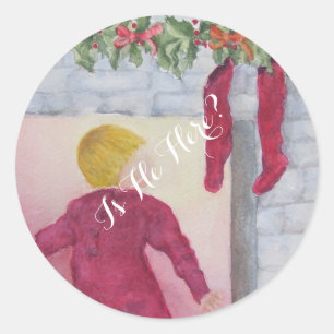 CHRISTMAS WONDER FIREPLACE PEACEFUL JOY CLASSIC ROUND STICKER