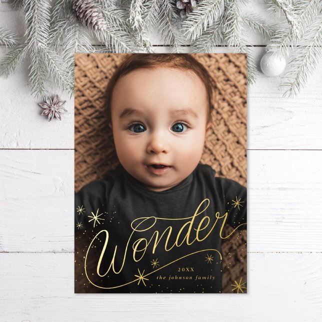 Christmas Wonder Hand-Lettering Photo Foil Holiday Card (Creator Uploaded)