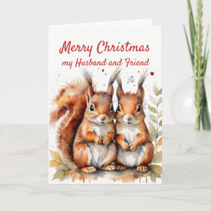 Christmas Wonderful Husband Friend Cute Squirrels  Holiday Card