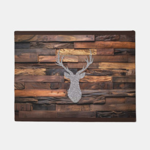 Christmas Wood Effect Deer Mat Silver