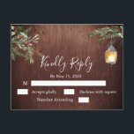 Christmas Wood Pine Winter Wedding RSVP  Postcard<br><div class="desc">This design may be personalised in the area provided by changing the photo and/or text. Or it can be customised by clicking Personalise this Template and then choosing the click to customise further option and delete or change the colour of the background, add text, change the text colour or style,...</div>