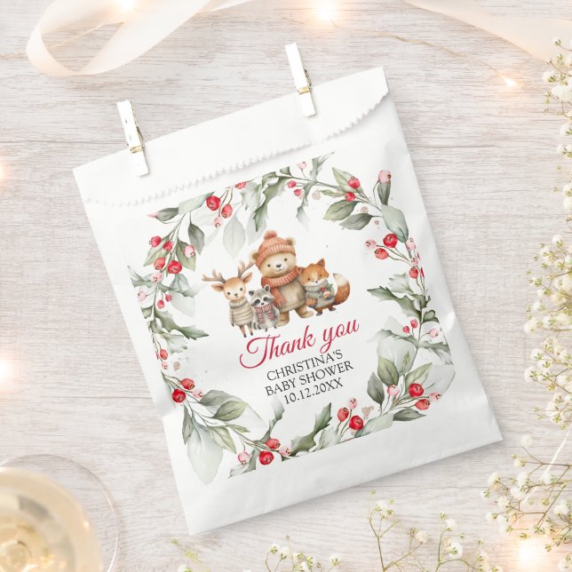 Christmas Woodland Animals Baby Shower Favour Bag (Clipped)