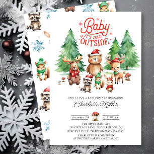 Christmas Woodland Animals Baby Shower Invitation