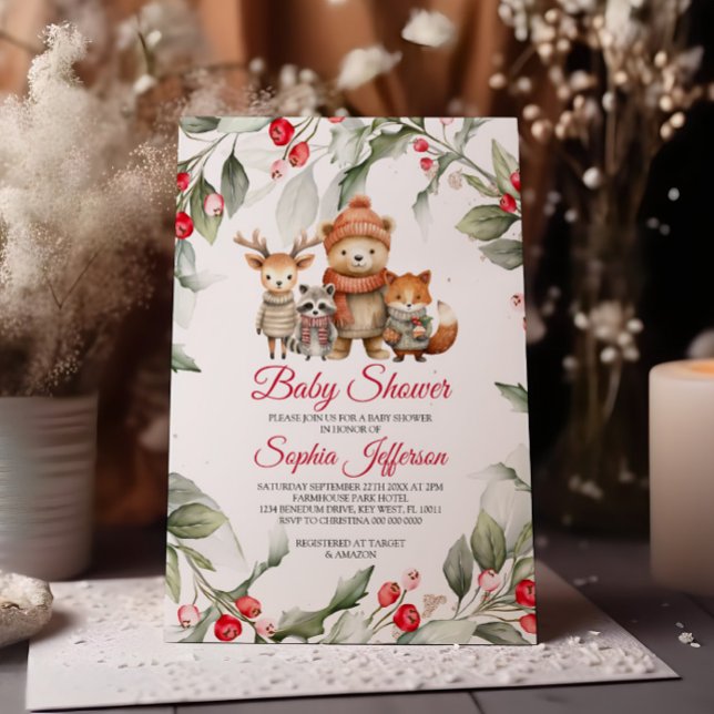 Christmas Woodland Animals Baby Shower Invitation (Creator Uploaded)