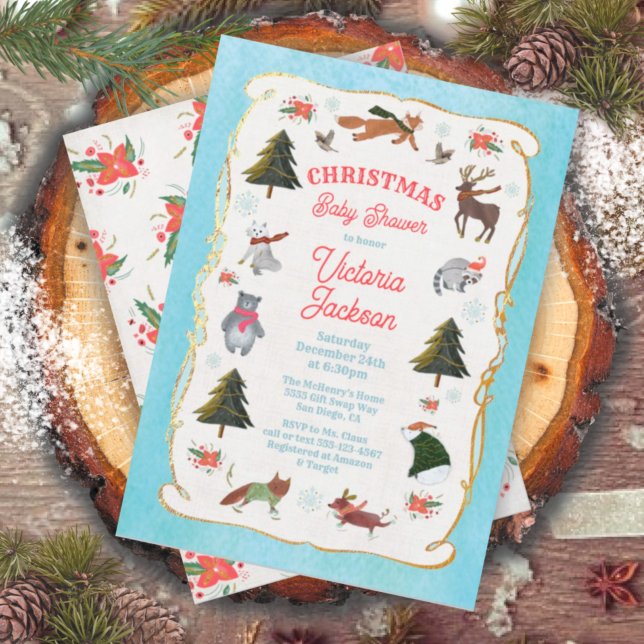 Christmas Woodland Animals Baby Shower Invitation (Creator Uploaded)