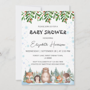 Christmas Woodland Animals Boy Baby Shower Invitation