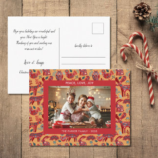 Christmas Woodland Animals Folk Art Photo Holiday Postcard