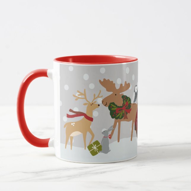Christmas Woodland Animals Jolly Moose Bear Name Mug (Left)