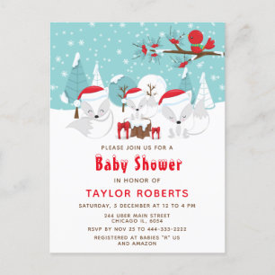 Christmas Woodland Arctic Fox Baby Shower Postcard