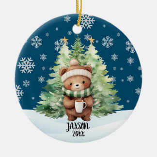 CHRISTMAS WOODLAND BEAR CERAMIC ORNAMENT