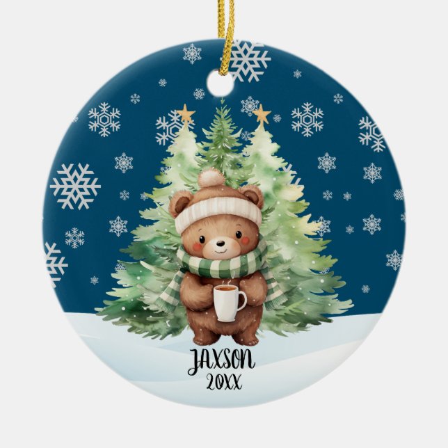 CHRISTMAS WOODLAND BEAR CERAMIC ORNAMENT (Front)