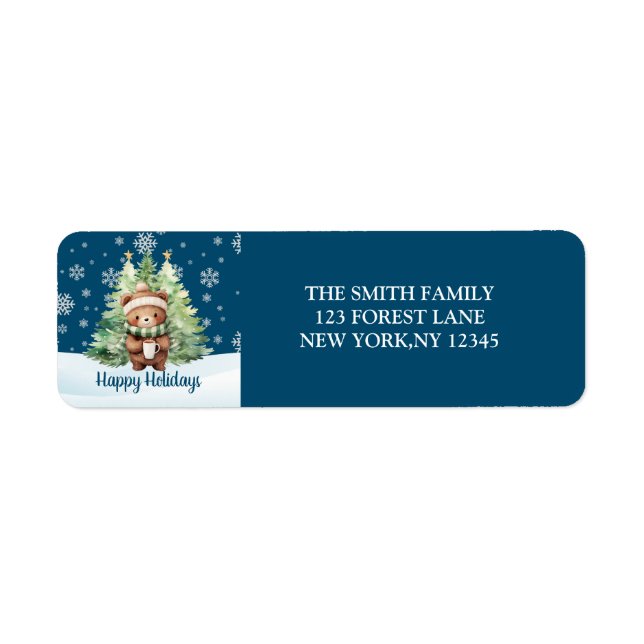 CHRISTMAS WOODLAND BEAR RETURN ADDRESS LABEL (Front)