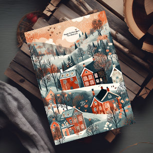 Christmas Woodland Cosy Village Holiday Card