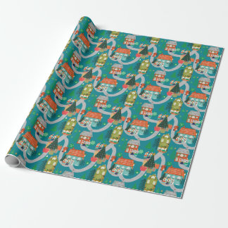 Christmas Woodland Cute Animals Teal Wrapping Paper