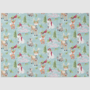 Christmas Woodland Deer Bear Animals Dusty Blue Tissue Paper