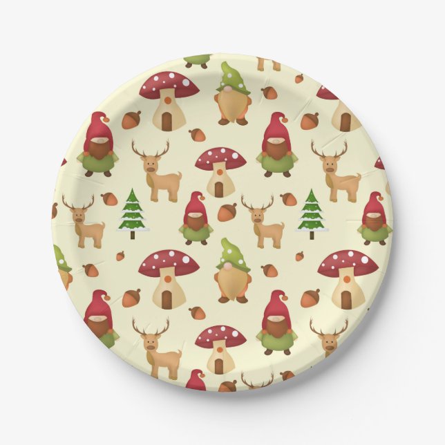 Christmas Woodland Gnome | Holidays Paper Plate (Front)