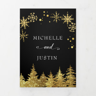 Christmas Woodland Pine Trees Wedding Tri-Fold Invitation