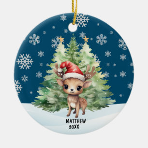 CHRISTMAS WOODLAND REINDEER CERAMIC ORNAMENT