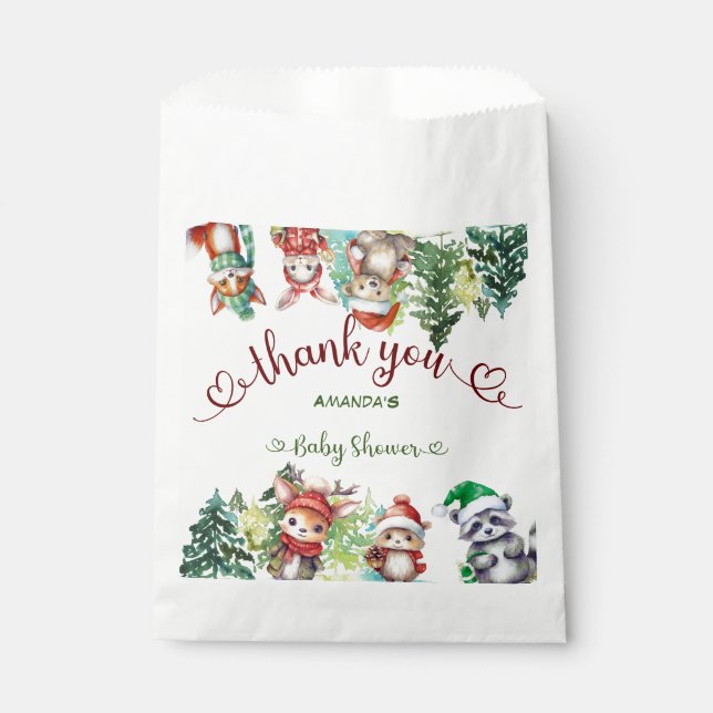 Christmas Woodland Santa Animals Baby Shower  Favour Bag (Front)