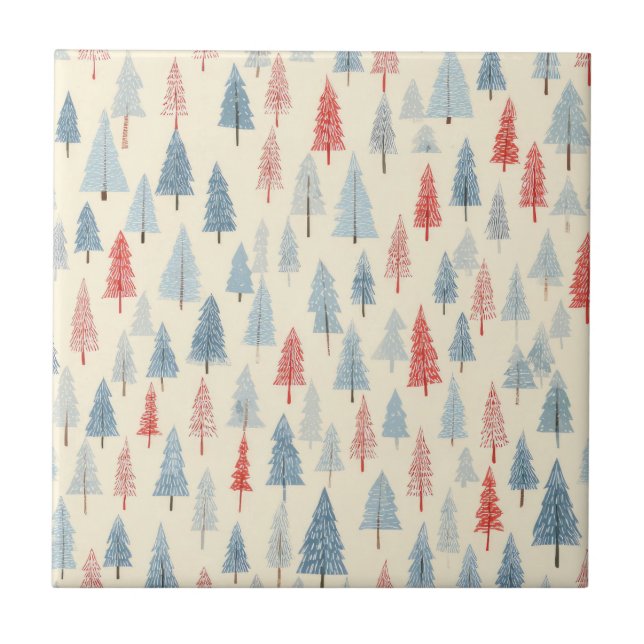 Christmas Woodland Tree Scandinavian Pattern Ceramic Tile (Front)