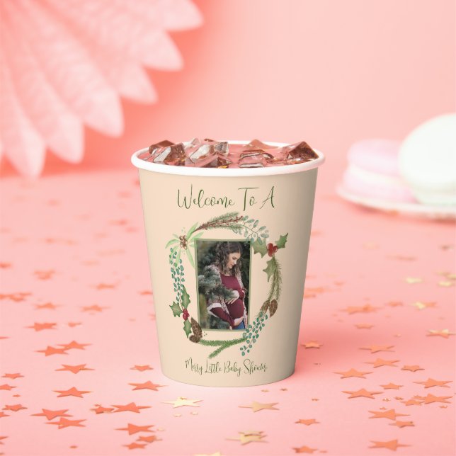 Christmas woodland wreath baby shower holly berry  paper cups (Insitu)