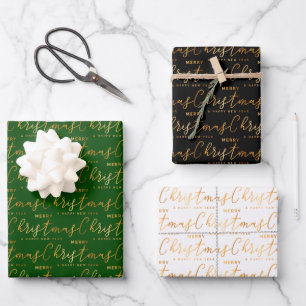 Christmas Word Art on Green, Black and White Wrapping Paper Sheet