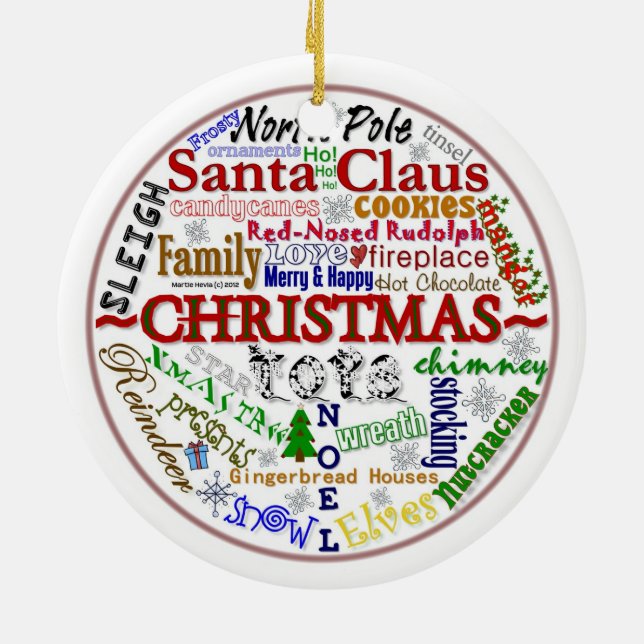 Christmas Word-Art (Personalise w/ Your Photo) Ceramic Ornament (Back)