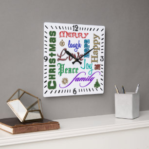 Christmas Word Art Square Wall Clock