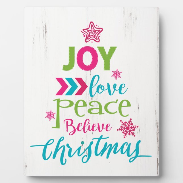 Christmas Word Tree Art - Joy Love Peace Believe Plaque (Front)