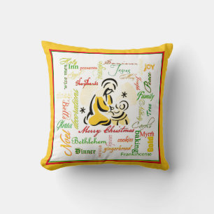 christmas words collage throw pillow