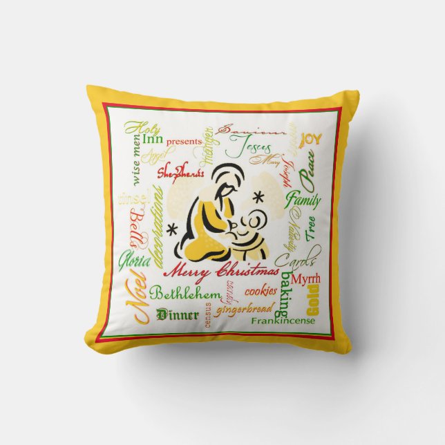 christmas words collage throw pillow (Front)