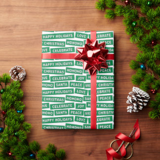 Christmas Words Green and White Wrapping Paper