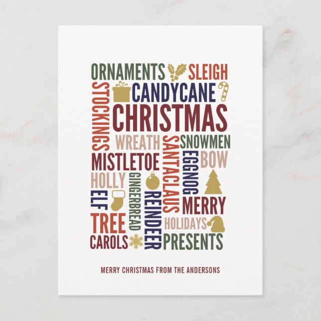 Christmas Words Holiday Postcard (Front)