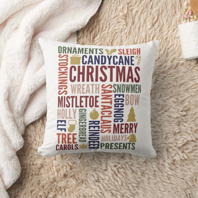 Christmas Words Holiday Throw Pillow (Blanket)