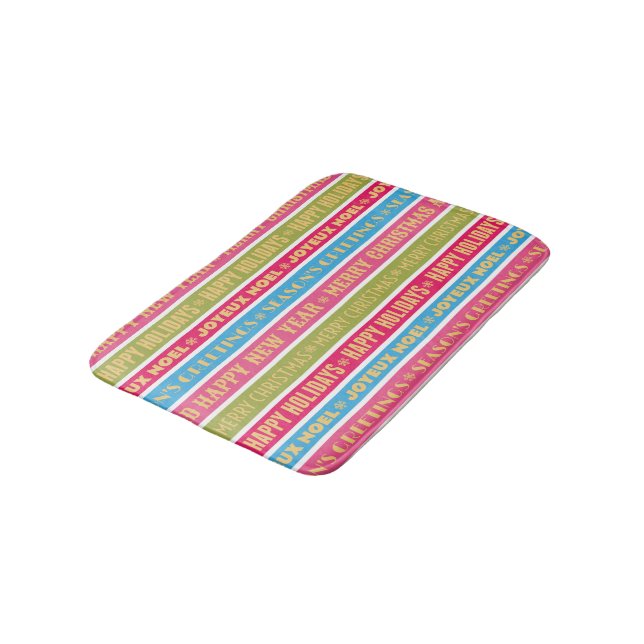 Christmas words on colourful lines bath mat (Angled)
